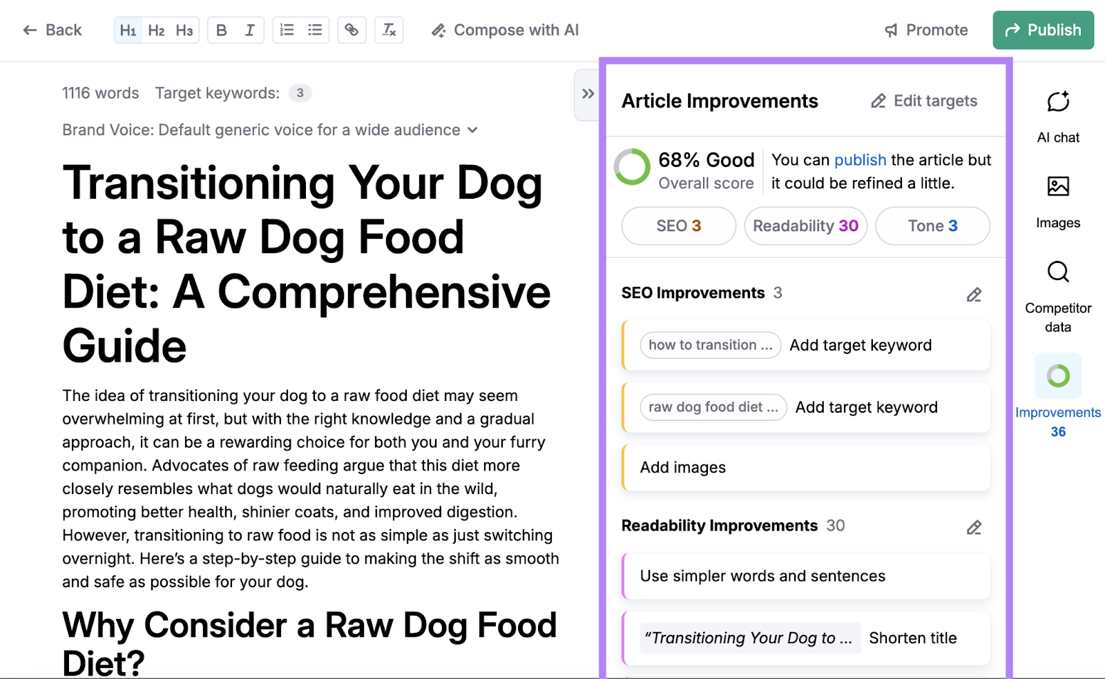 list of article improvements to optimize for seo, readability, and tone.