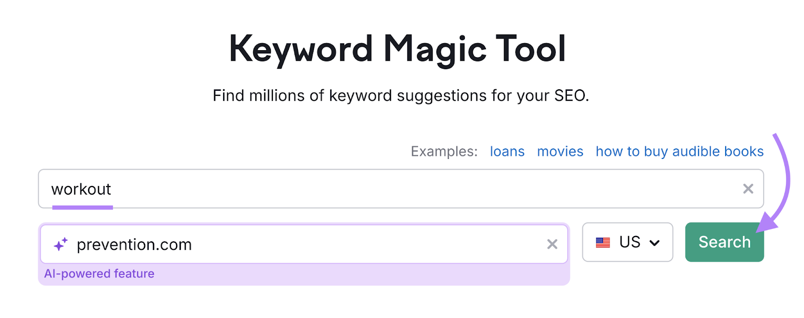 keyword and domain are entered into the tool