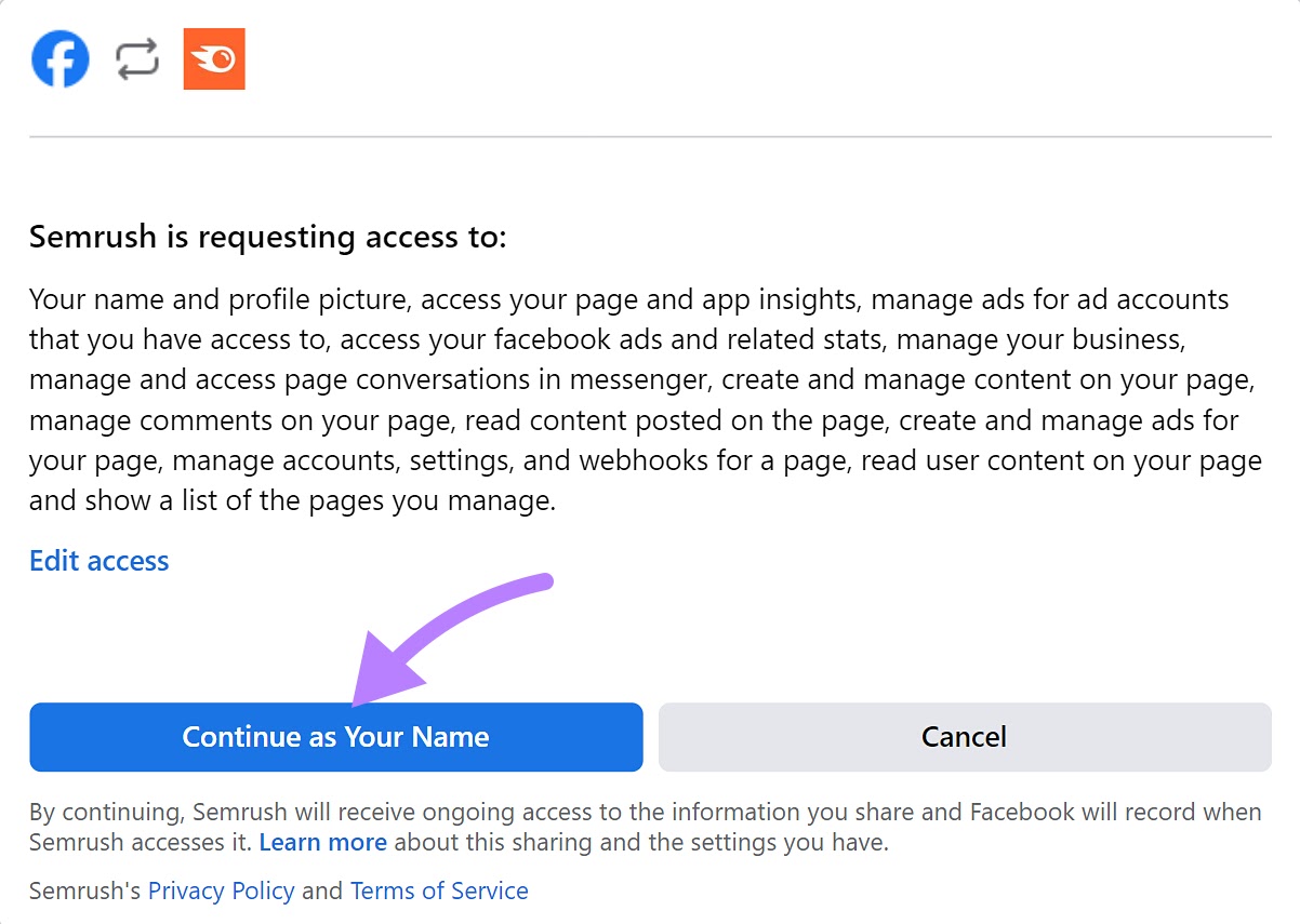 Allow access to Semrush