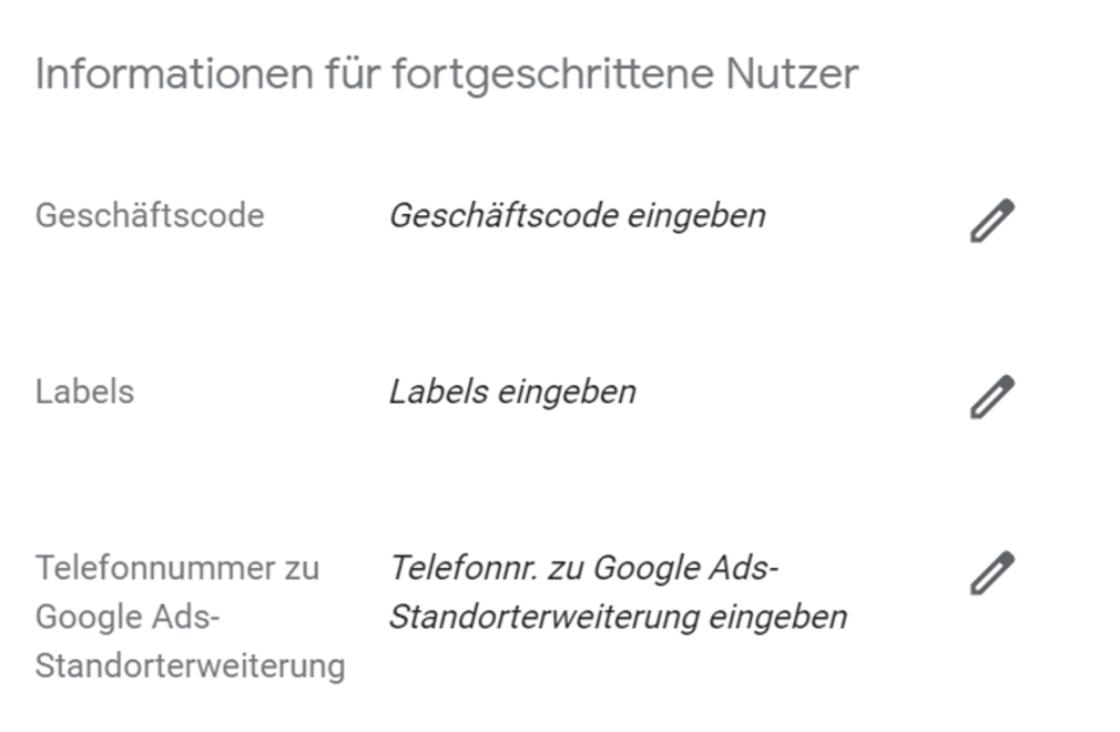 Labels im Bereich Informationen für fortgeschrittene Nutzer hinzufügen