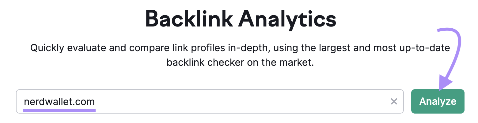 "nerdwallet.com" entered into the Backlink Analytics tool search bar