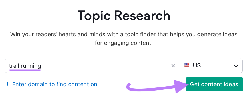 "trail running" entered into the Topic Research search bar