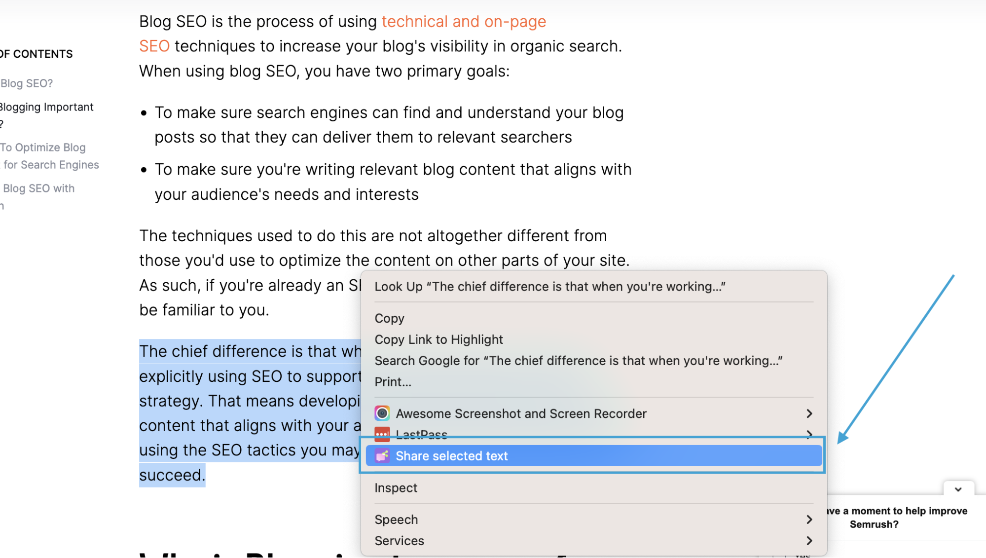 With our Chrome extension, just highlight the text you like and select the option to share. 