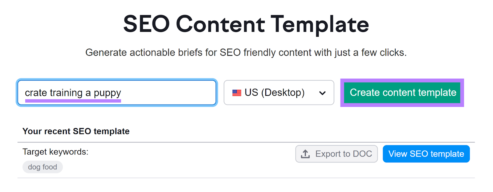 SEO Content Template tool start