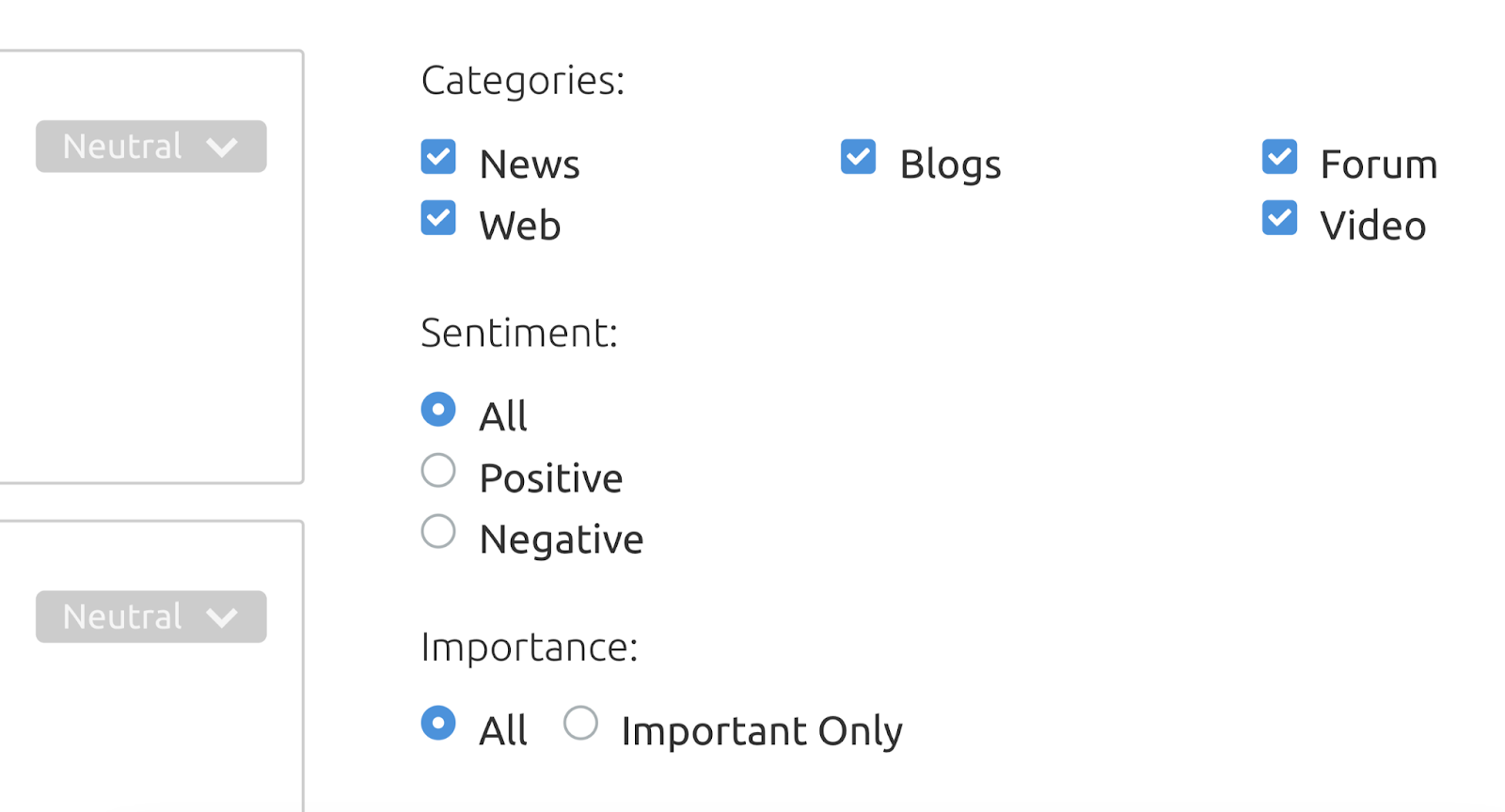 Media Monitoring app filters