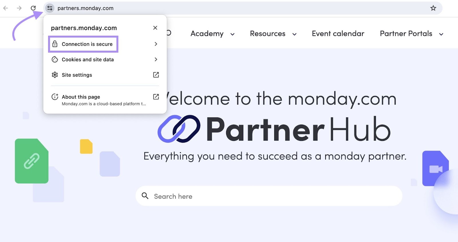 "partners.monday.com" page shows the secure connection sign in browser