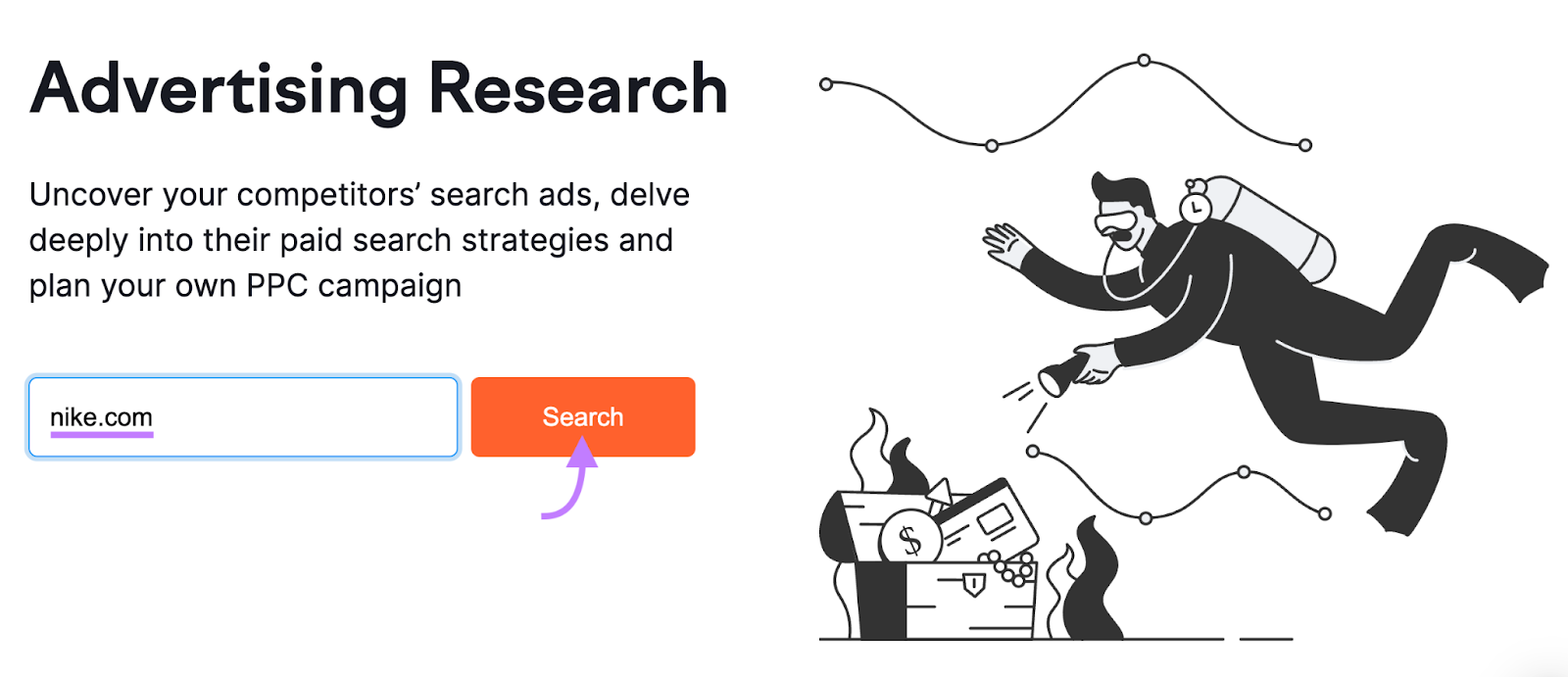 "nike.com" entered into Advertising Research search bar