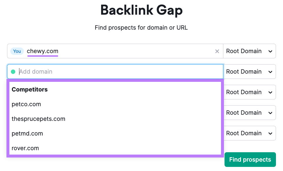 Backlink Gap tool search