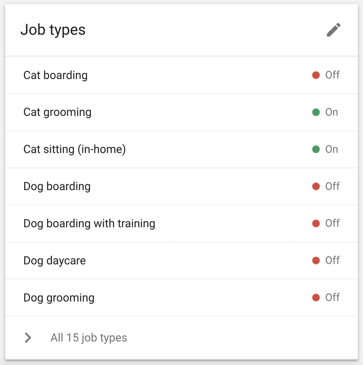 Job types page