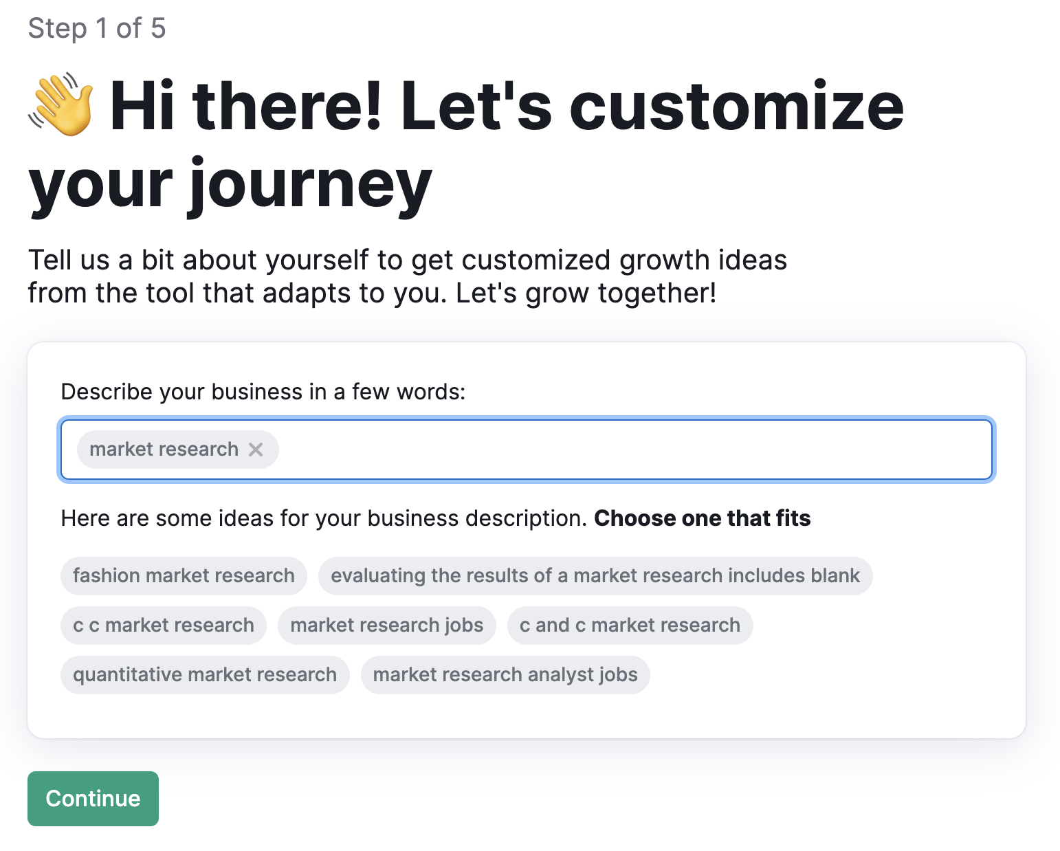 Describe your business in ContentShake AI tool