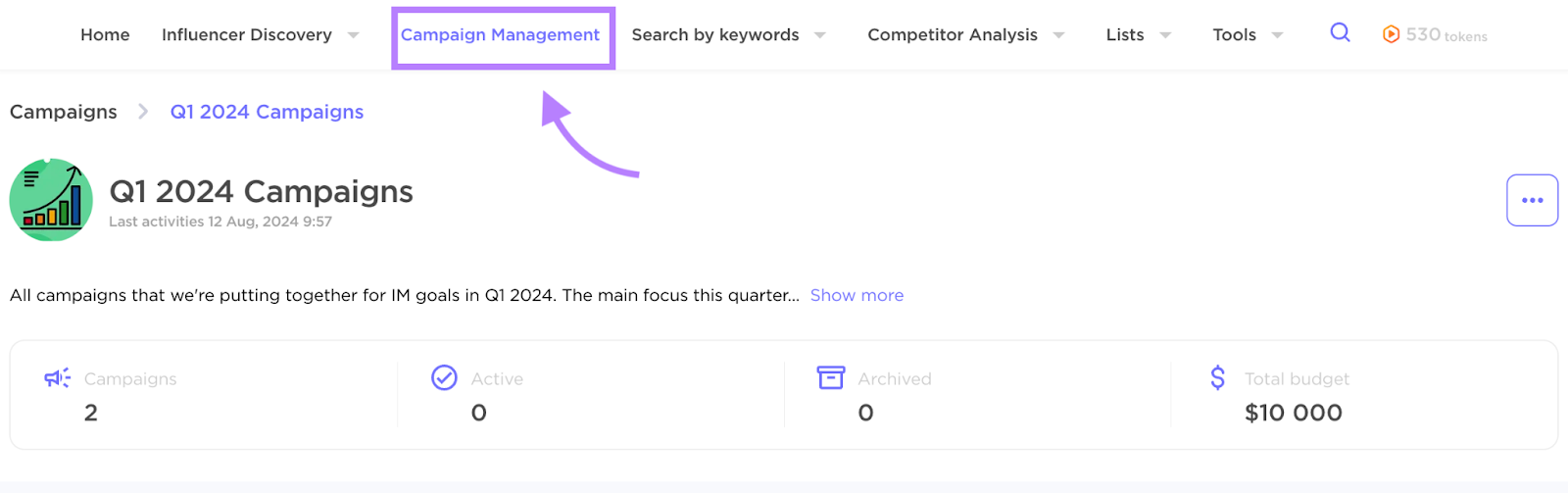 Influencer Analytics campaign management