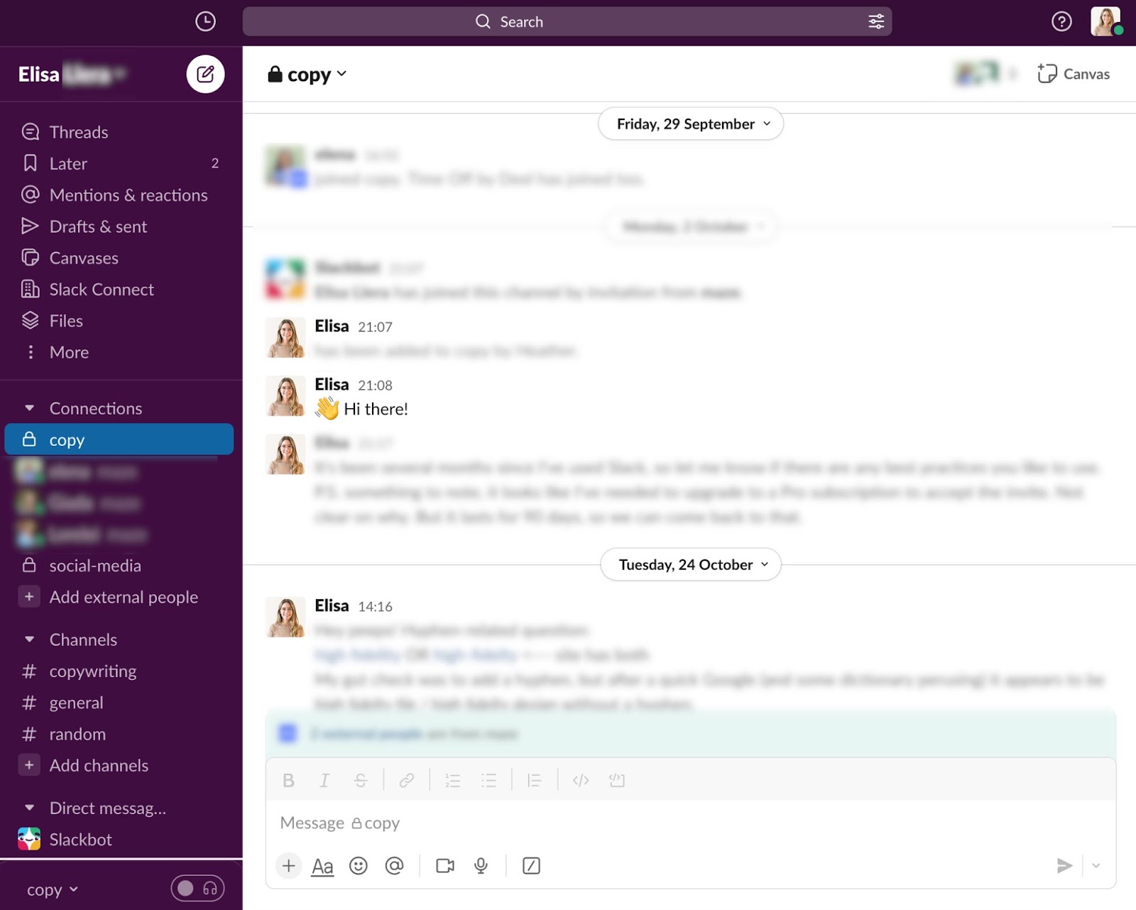 Slack's interface