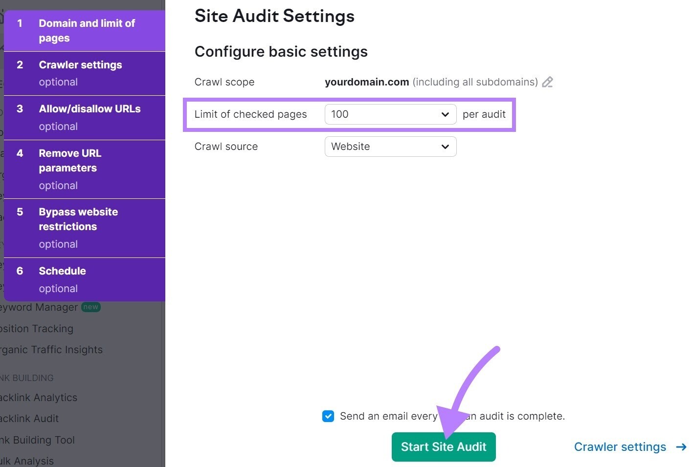 Start Audit Settings window