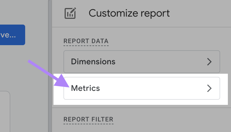 “Metrics” button highlighted