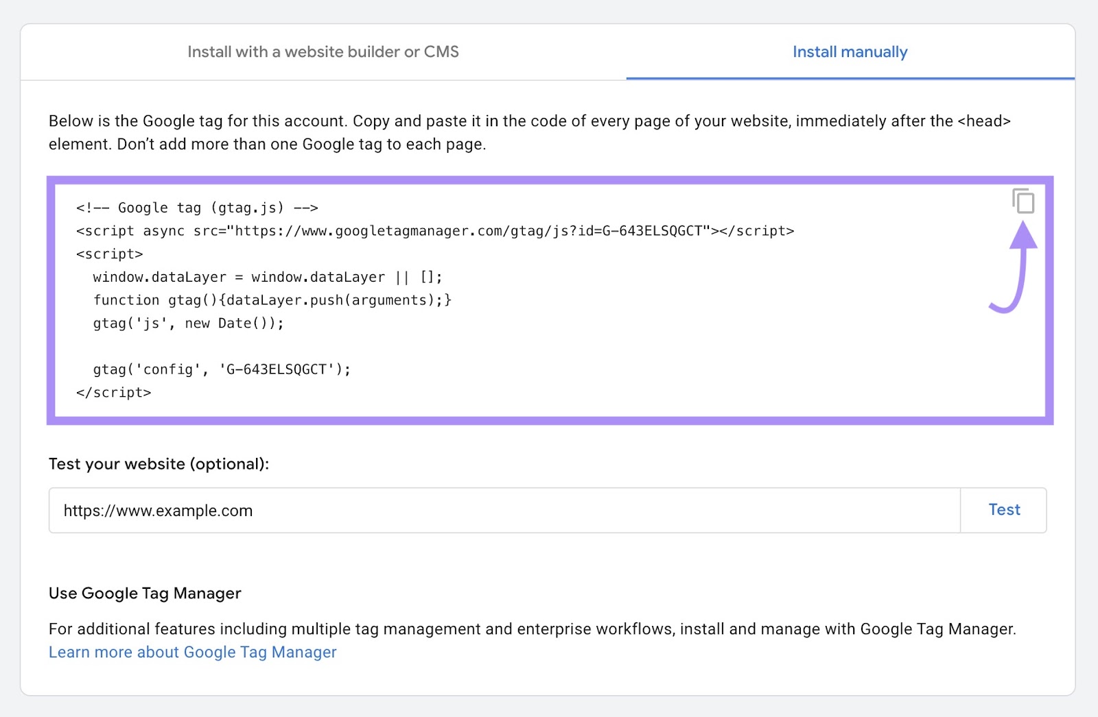 A code snippet page