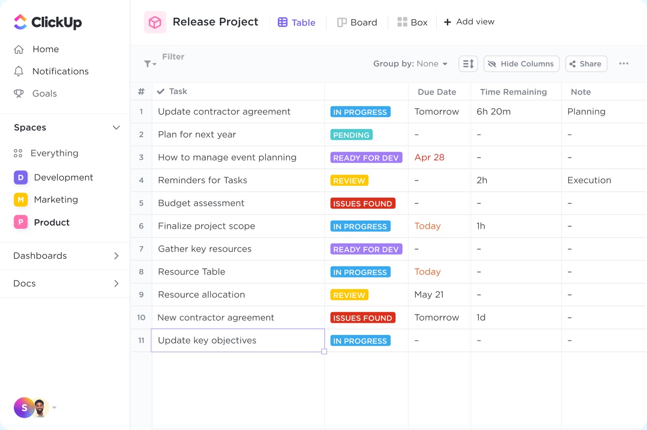 ClickUp's kanban board