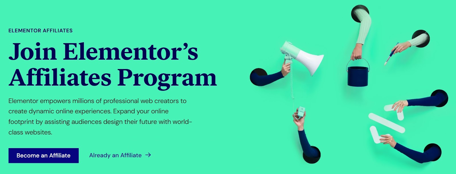 Elementor’s affiliate program landing page