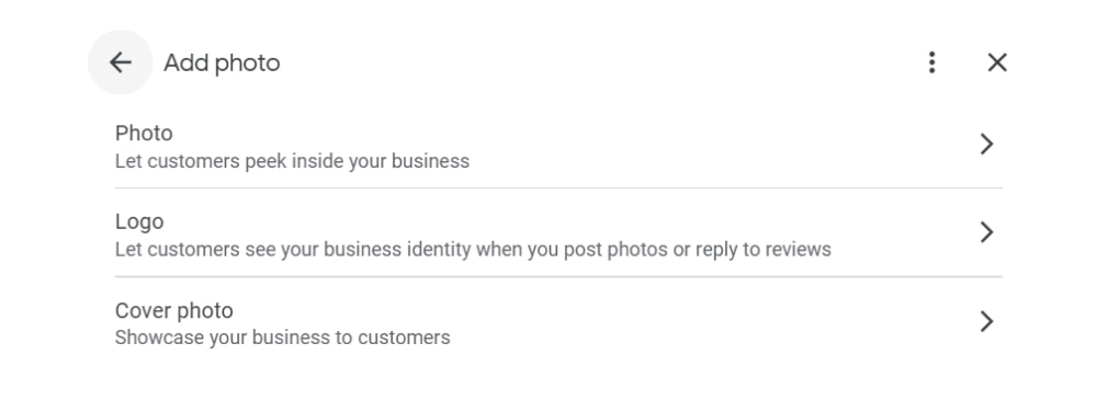 "Add photo" section in GBP