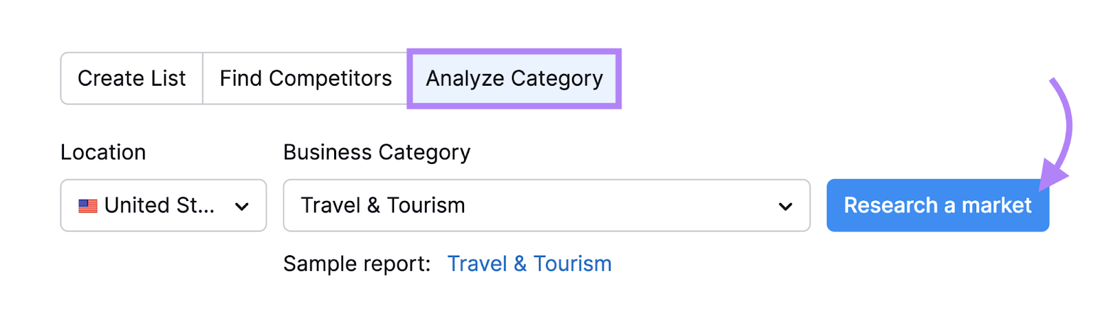 research travel and tourism niche in market explorer tool