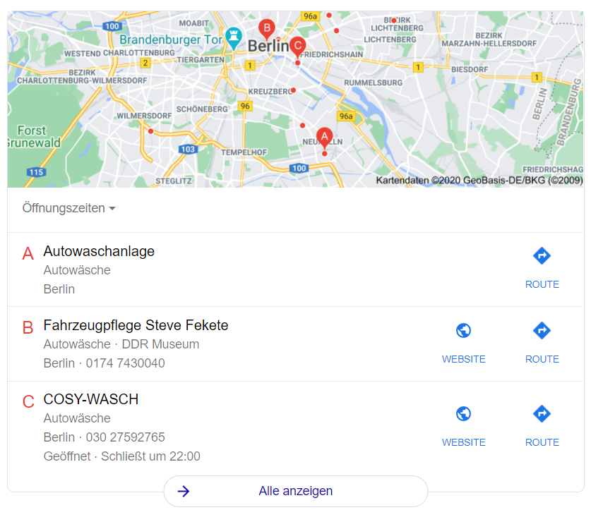 Lokale Suchergebnisse bei Google