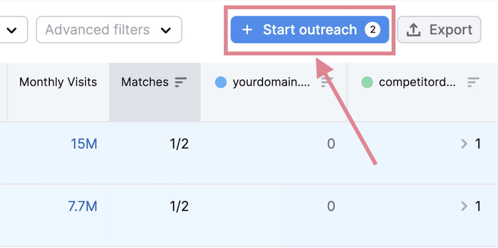 start outreach with backlink gap tool