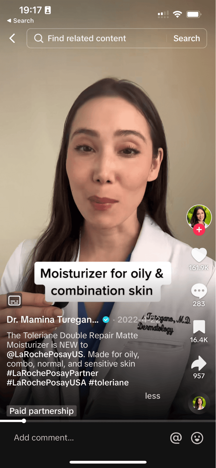 Dr Mamina Turegano's "paid partnership" post with La Roche Posay