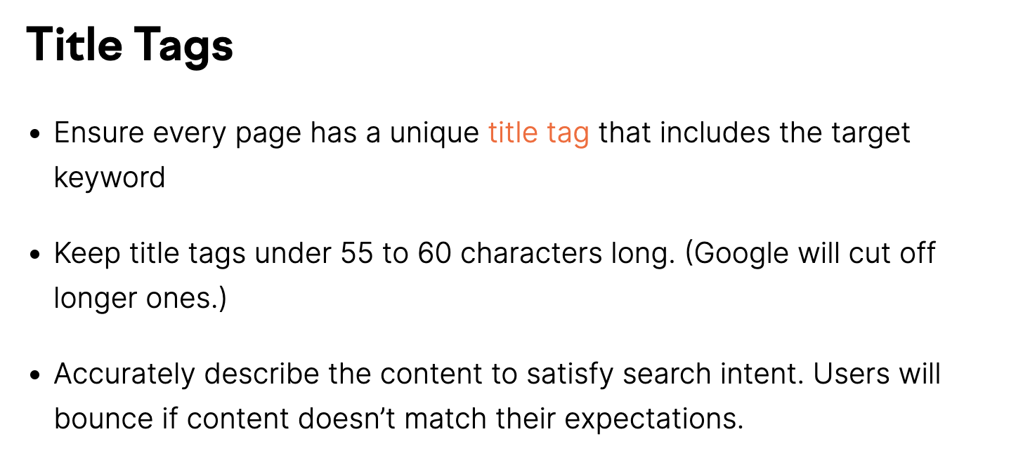 "Title Tags" subheading