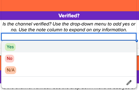 “Verified?” column of social media audit template