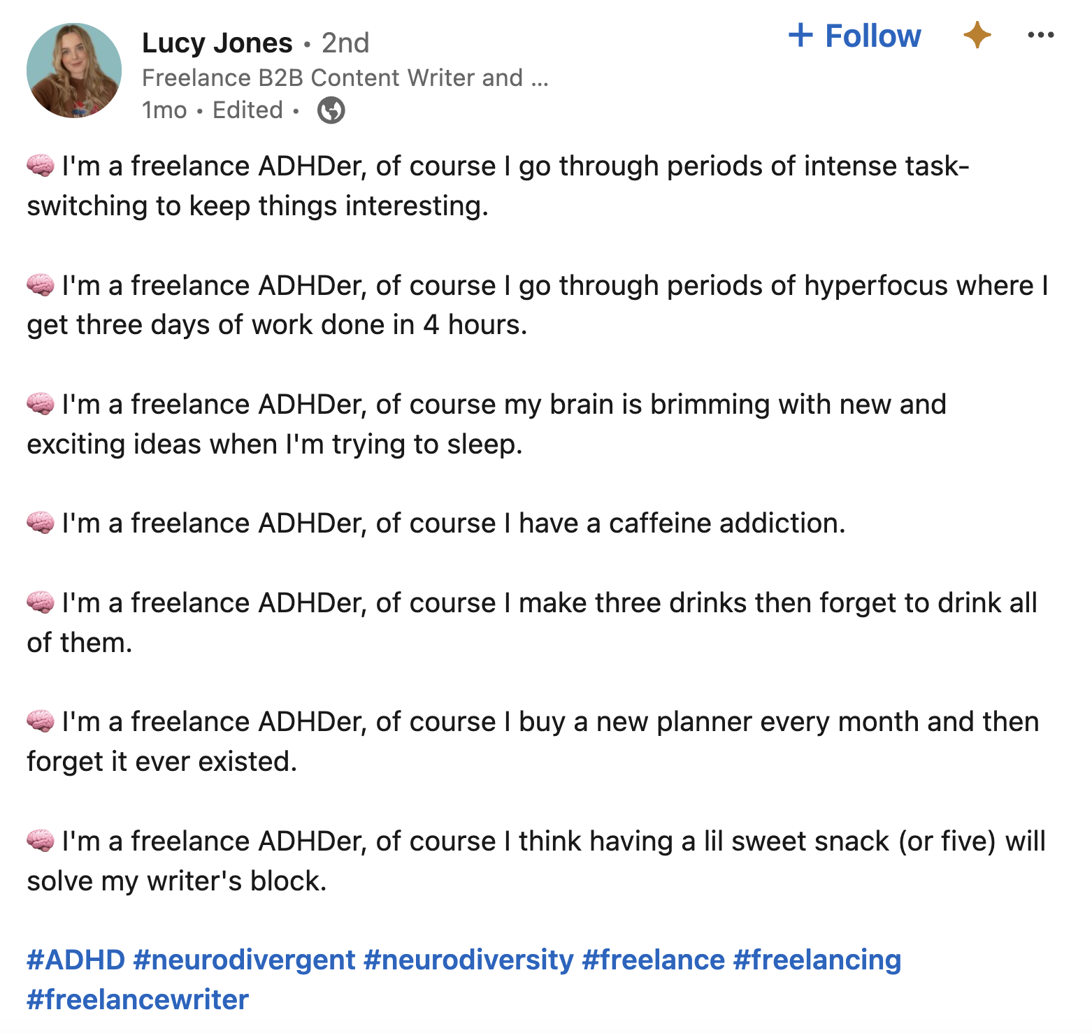 Lucy Jones LinkedIn post