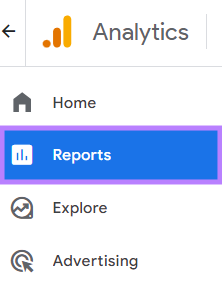 “Reports" selected from the GA4 menu