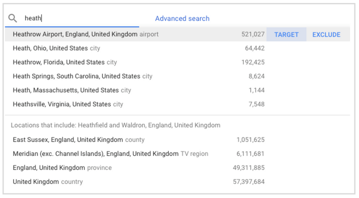 Google Ads Location Search