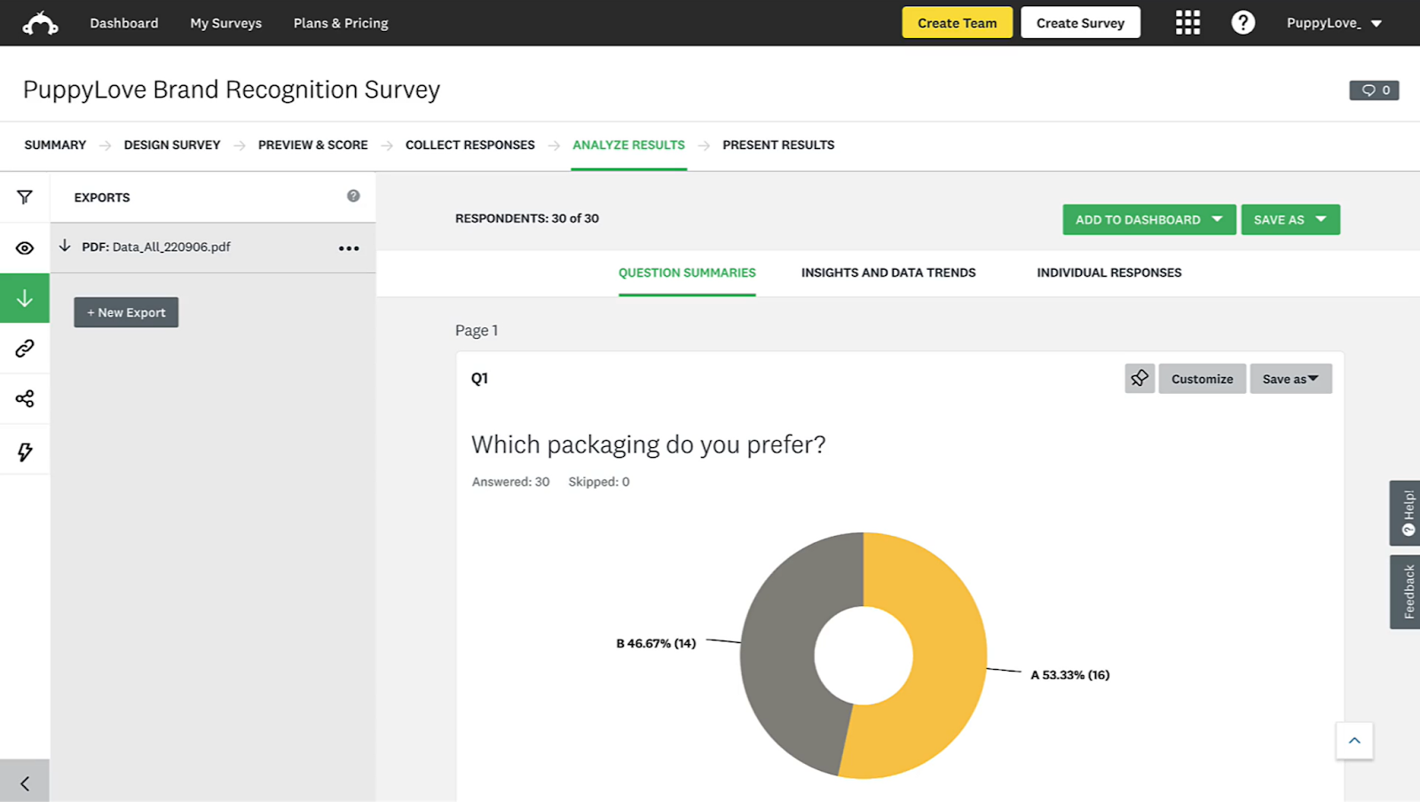 SurveyMonkey dashboard