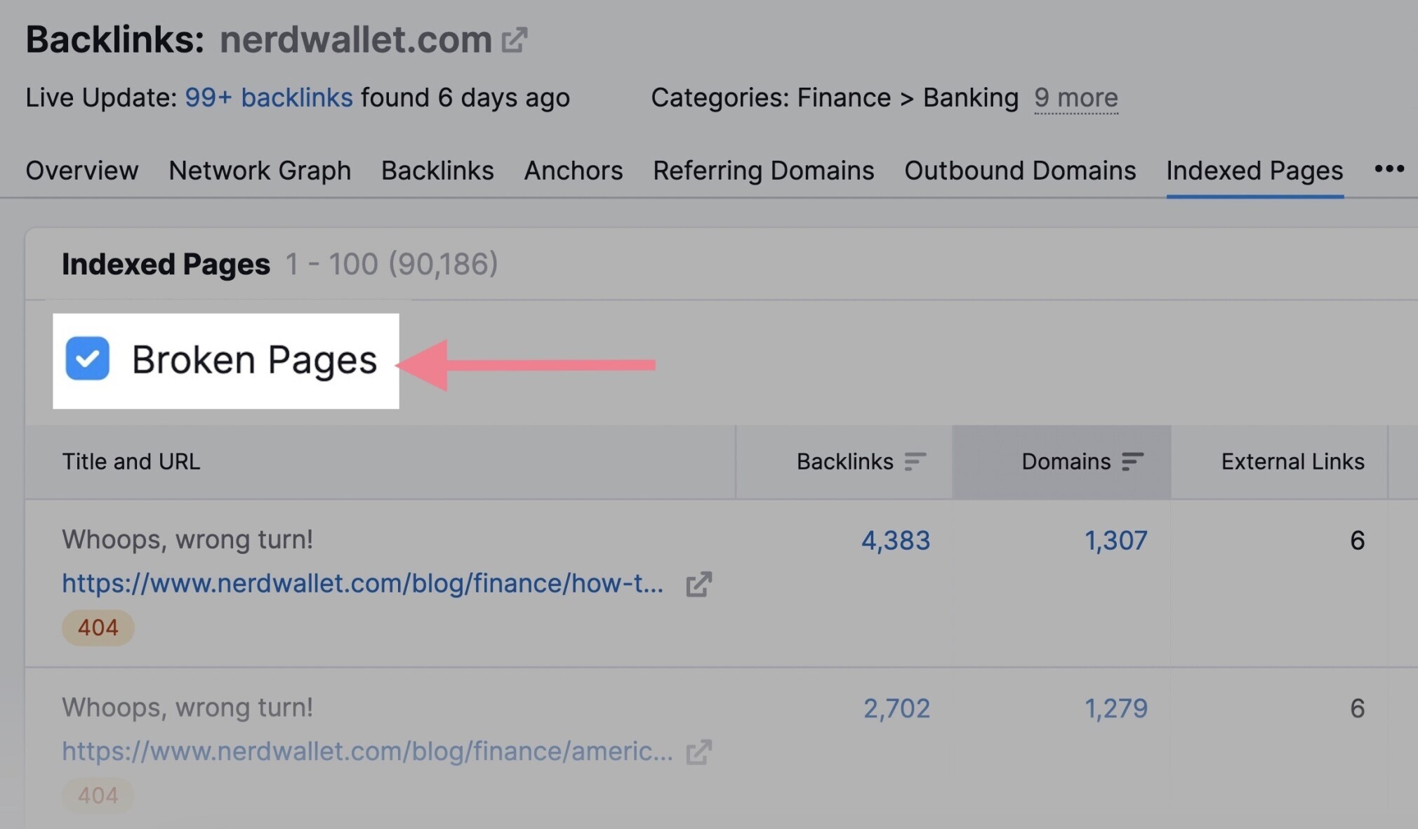 backlink analytics broken pages