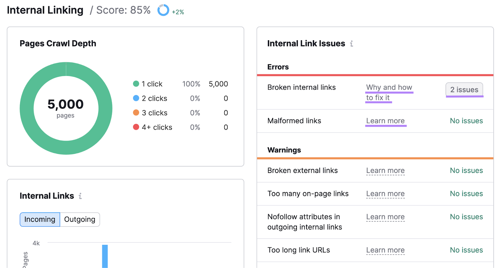 “Internal Linking” report