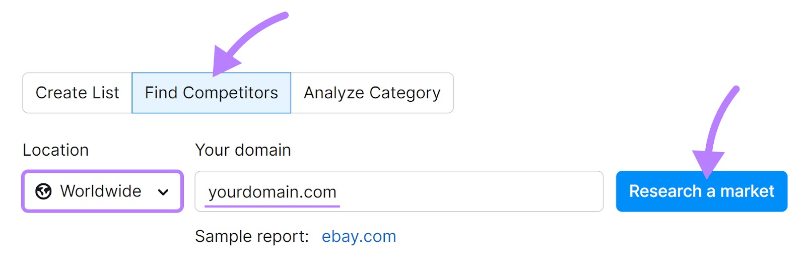 "Find Competitors" option in Market Explorer tool