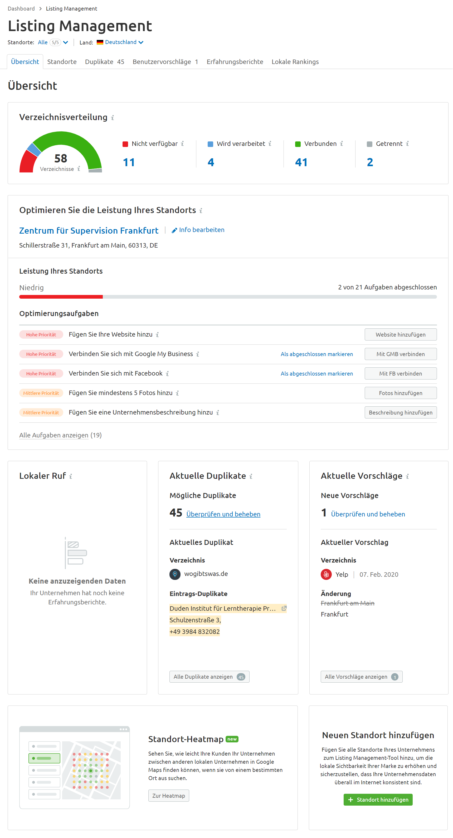 Übersicht Listing Management Tool