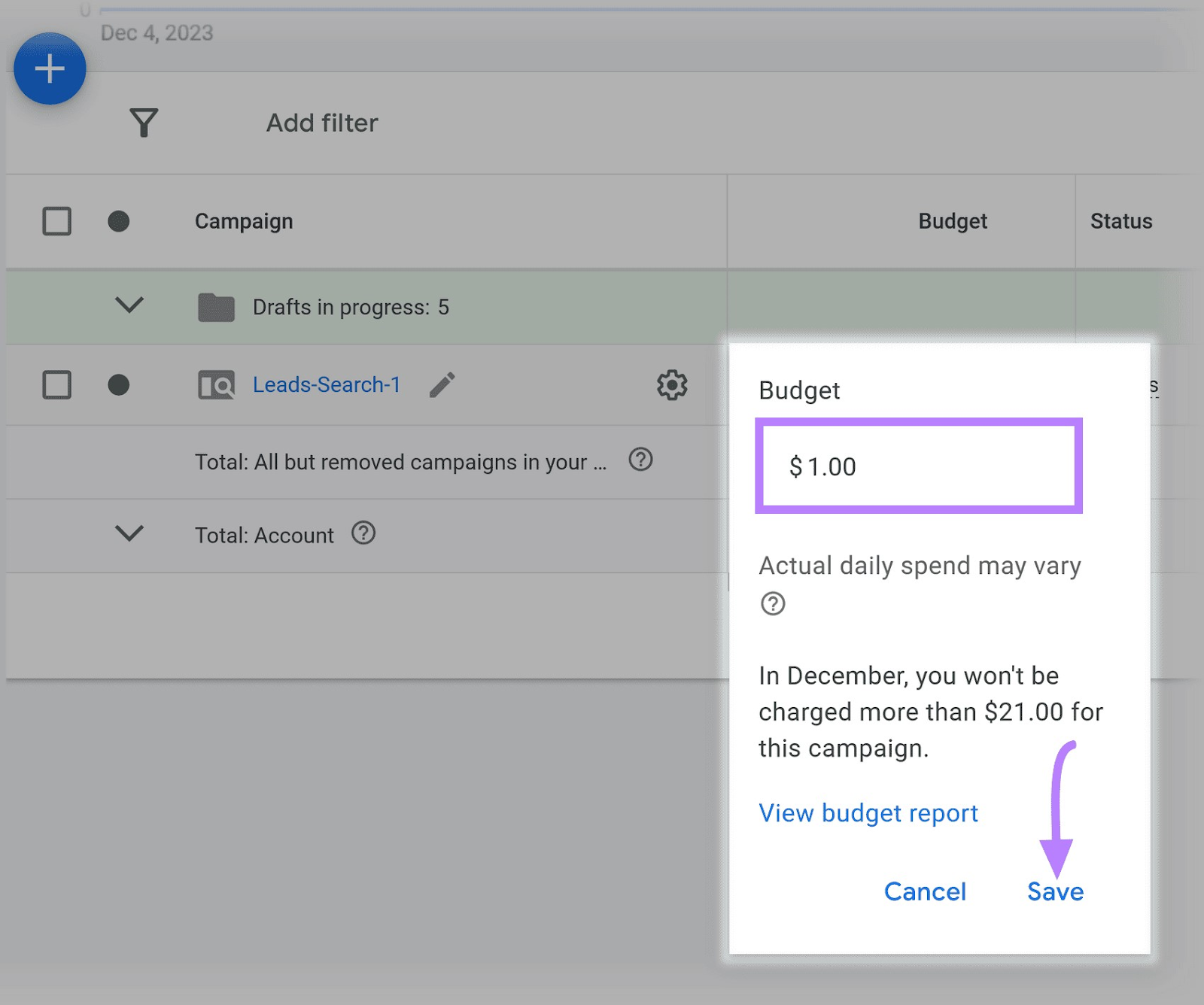 Setting preferred average daily budget