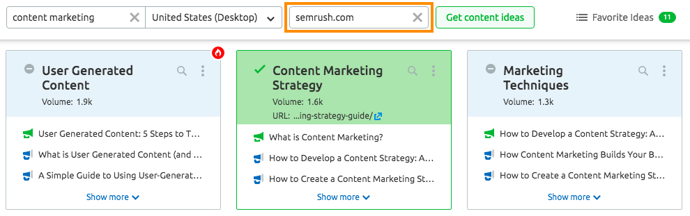 Tracking domain in Topic Research tool