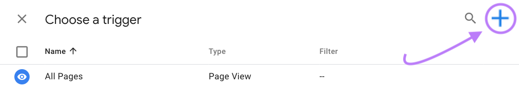 “+” sign highlighted next to "Choose a trigger"