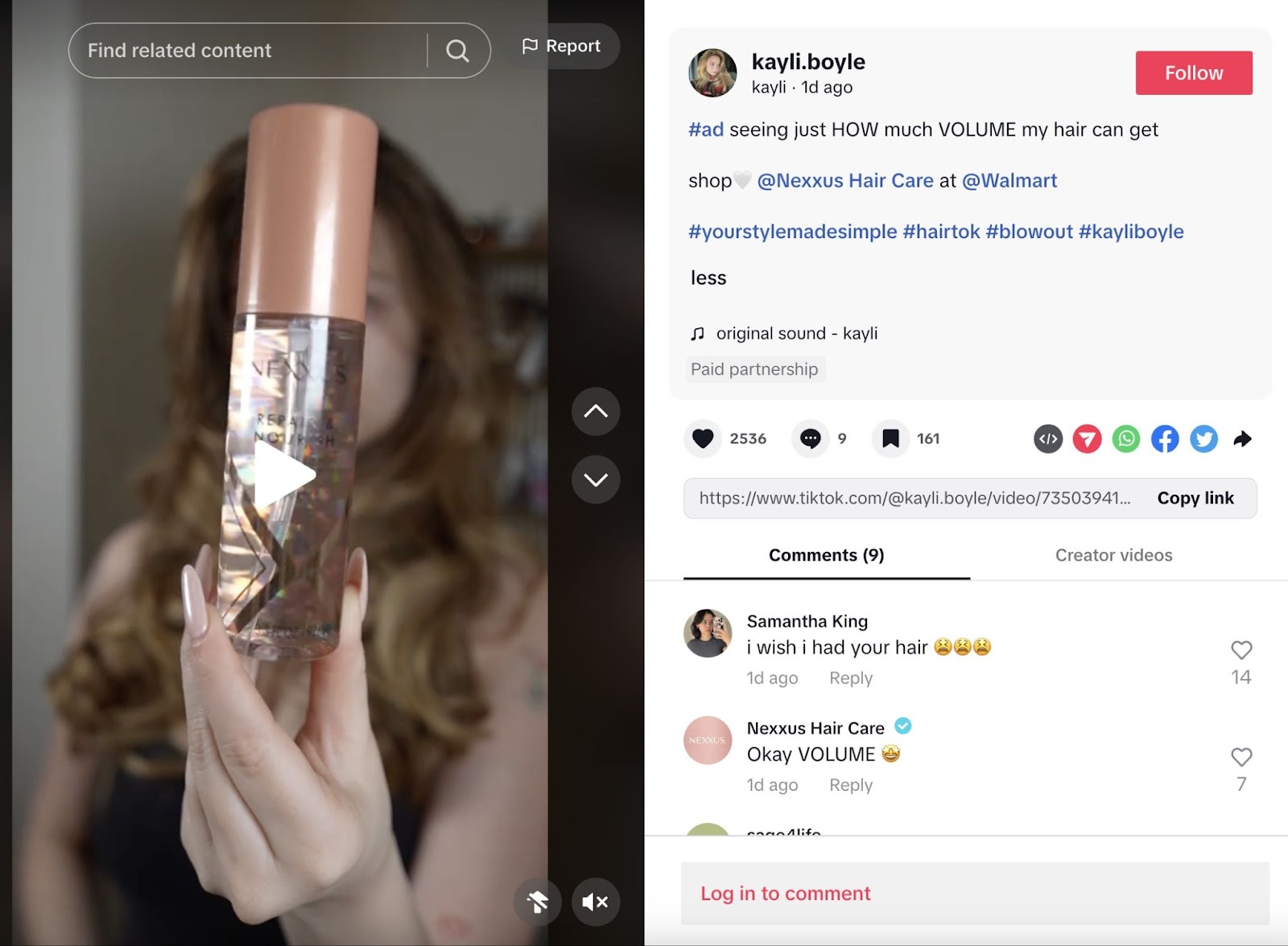 Beauty influencer shows how she uses a hair product in her routine on TikTok