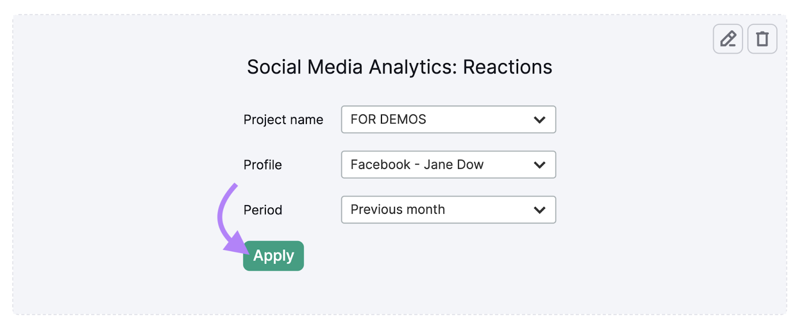 Set the date range for “Social Media Analytics: Reactions" widget