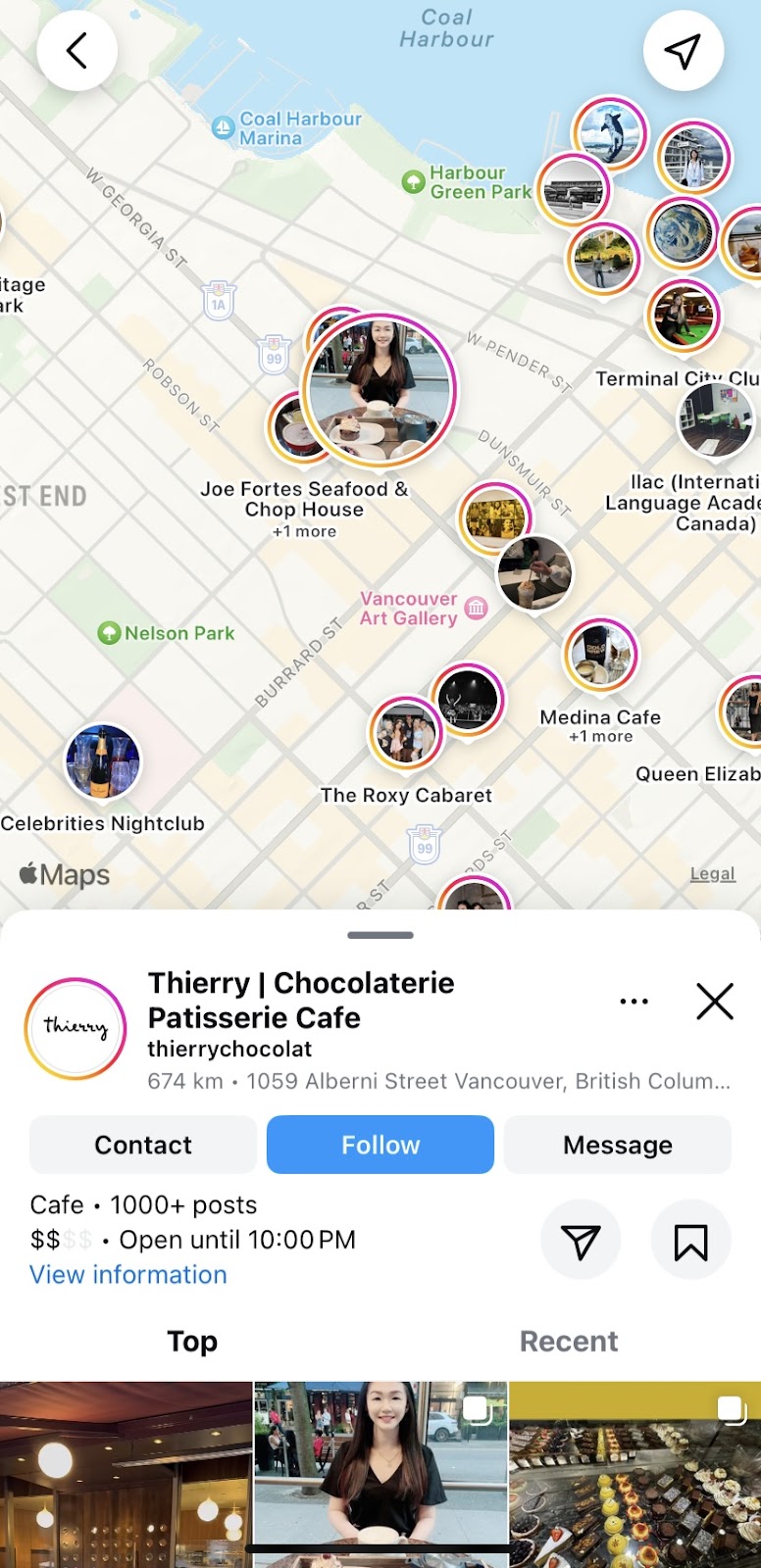 Instagram Places search for the business shows recents posts with that tagged location