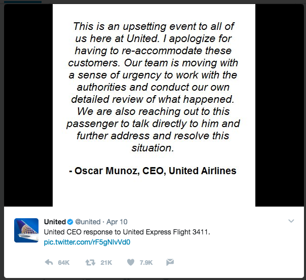 Oscar Munoz apology tweet