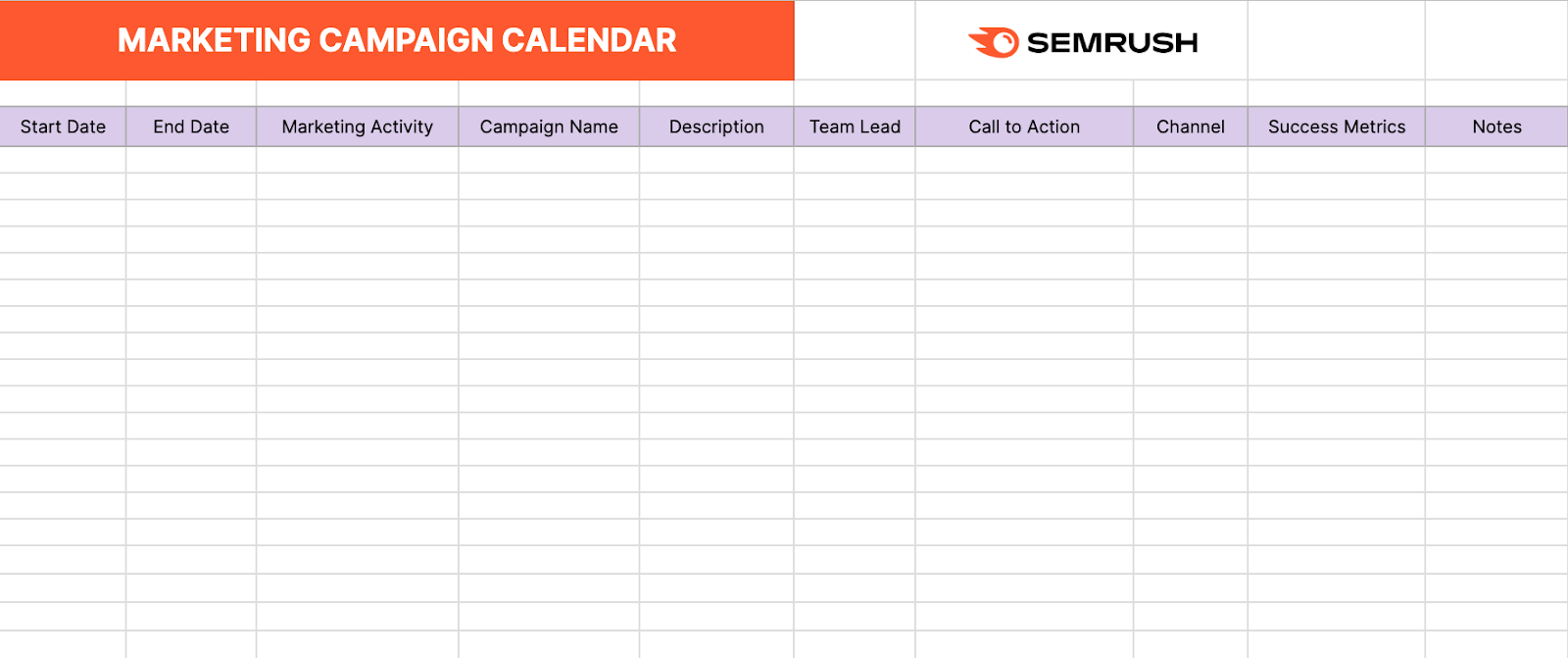 Marketing Campaign Calendar Template