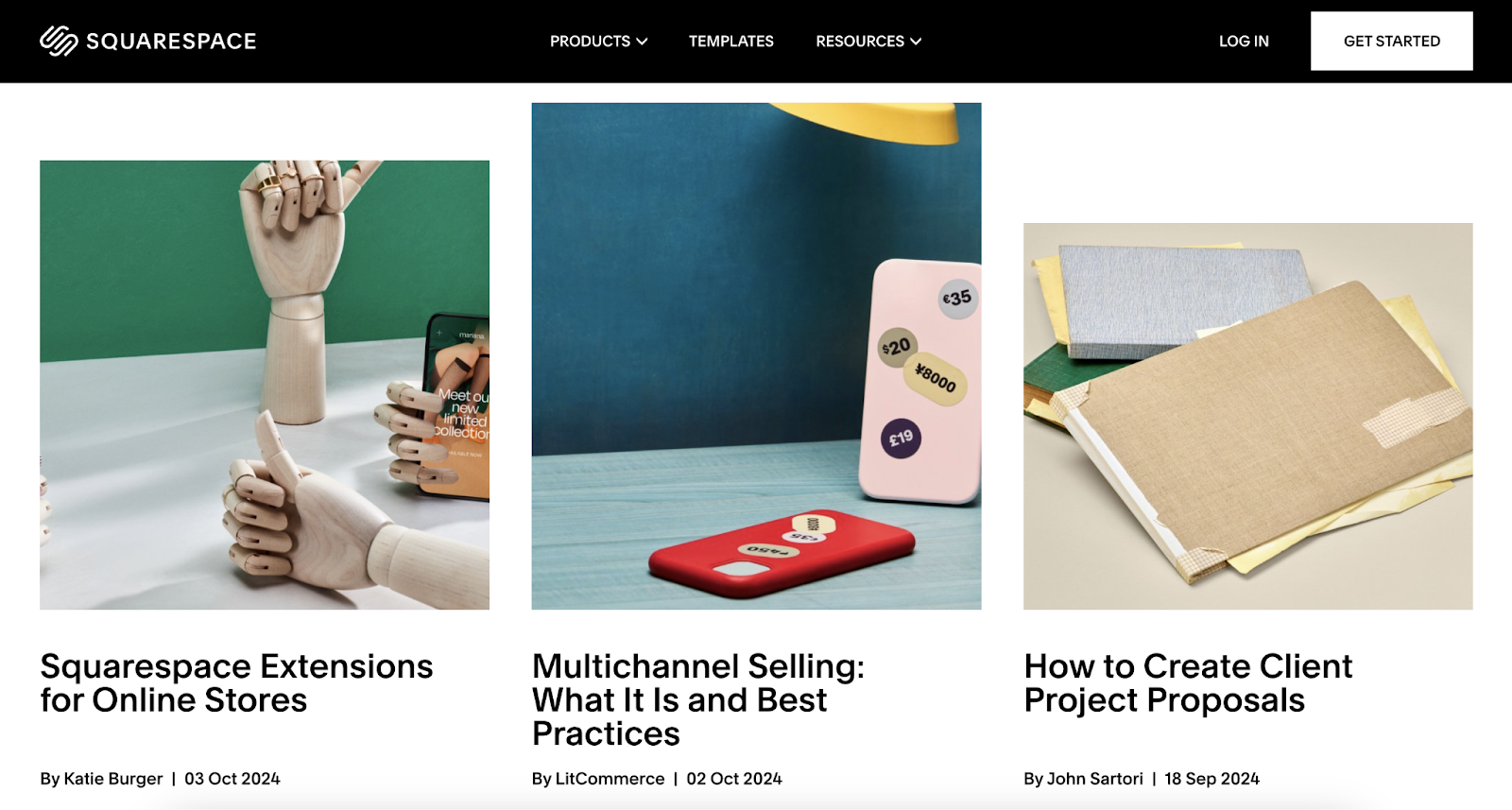 SquareSpace blog posts about extensions for online stores, multichannel selling, and how to create client project proposals.