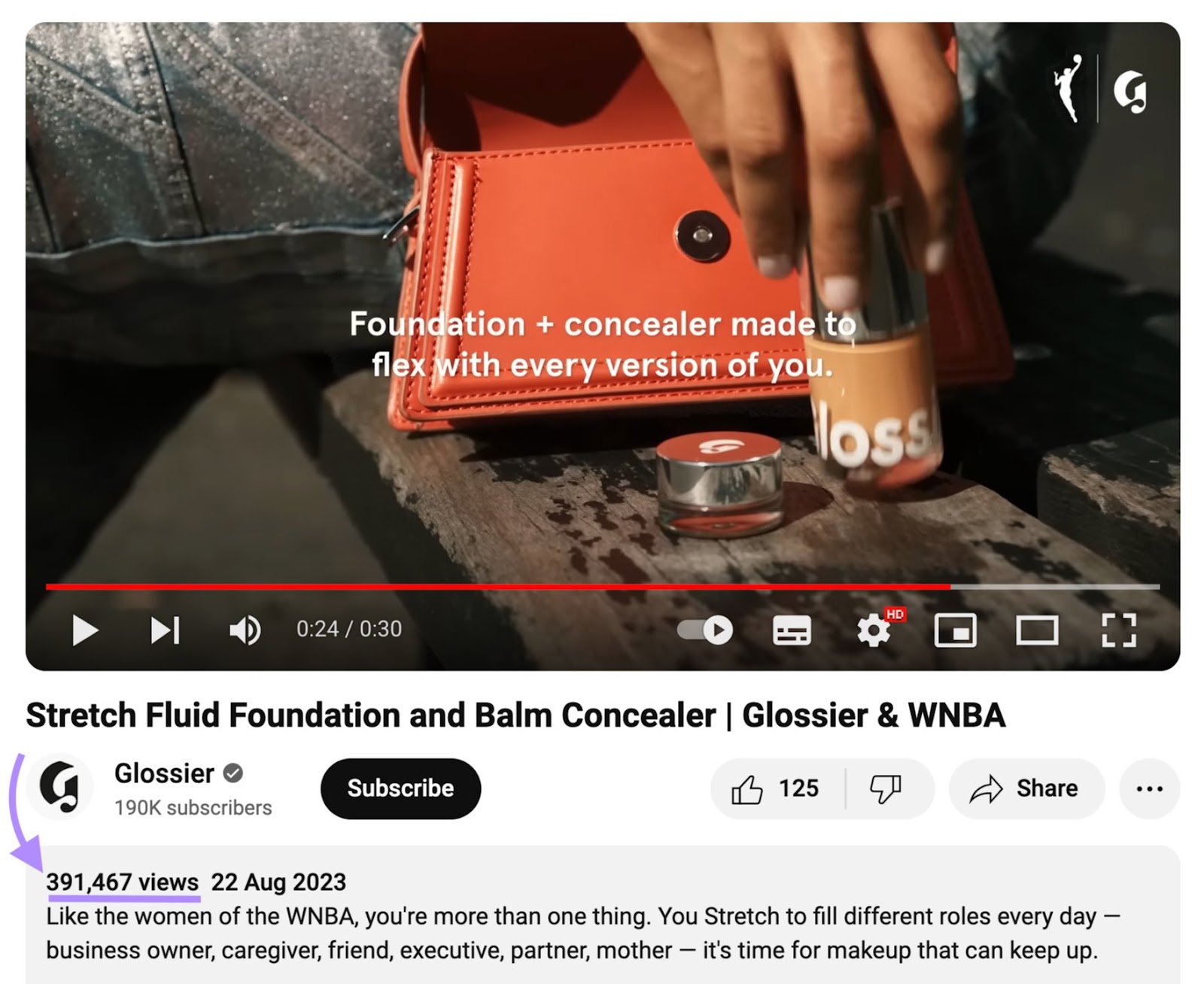 Glossier's video on YouTube promoting its foundation and concealer