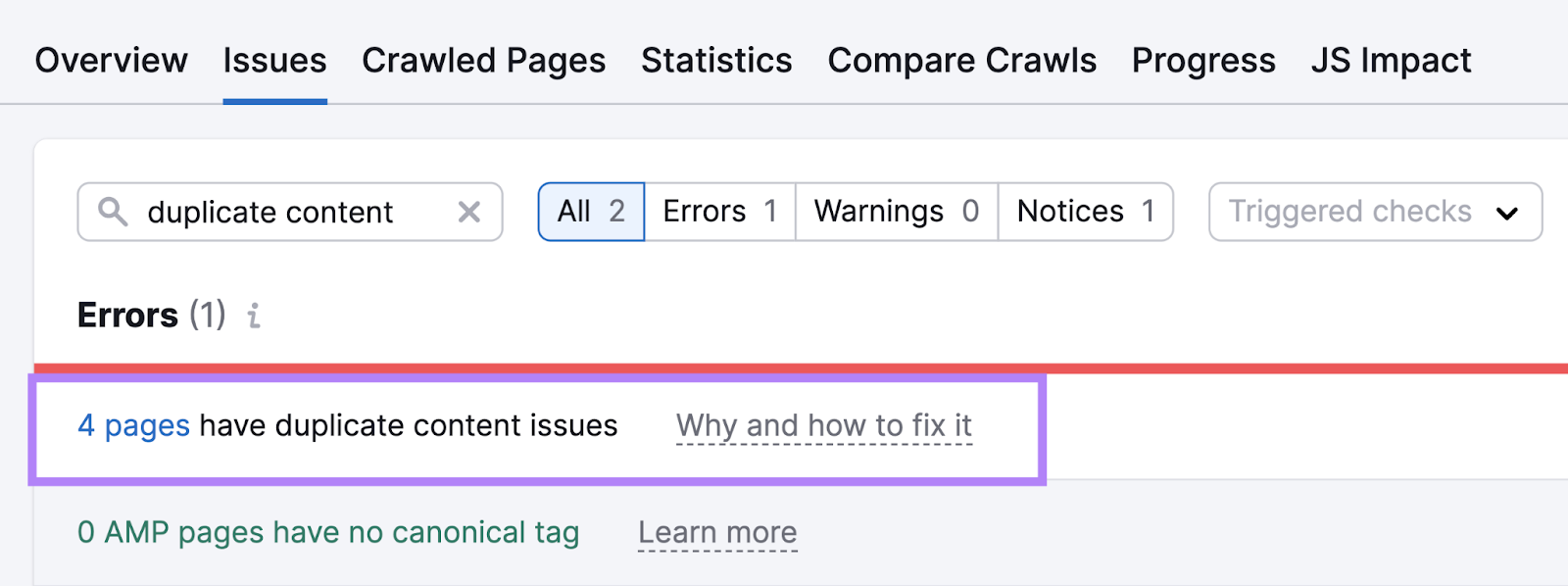 4 pages with duplicate content issues found in Site Audit