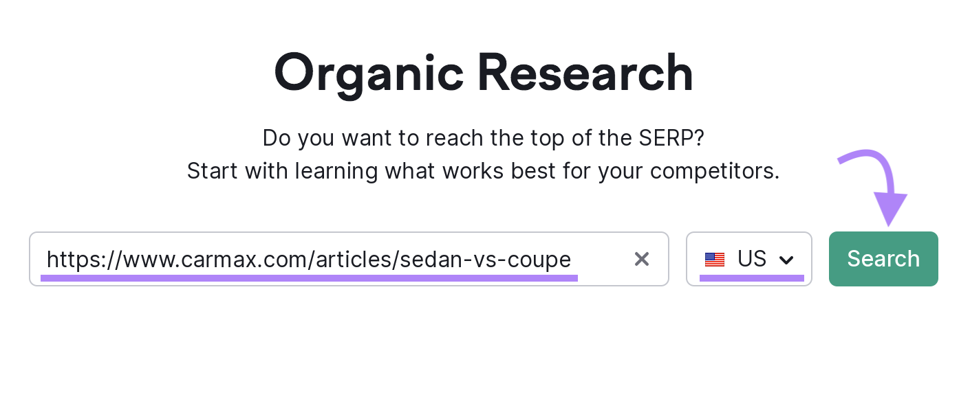 Semrush’s Organic Research tool