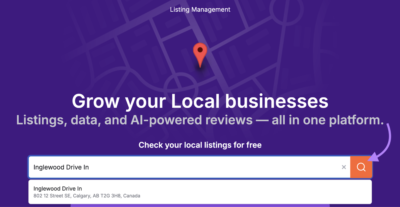 search for local business in Listing Management