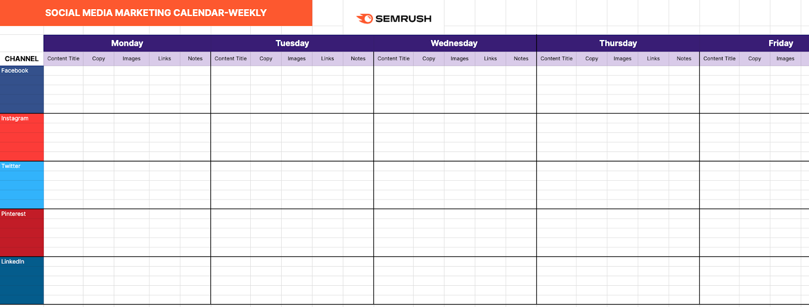 Social Media Marketing Calendar Template in spreadsheets